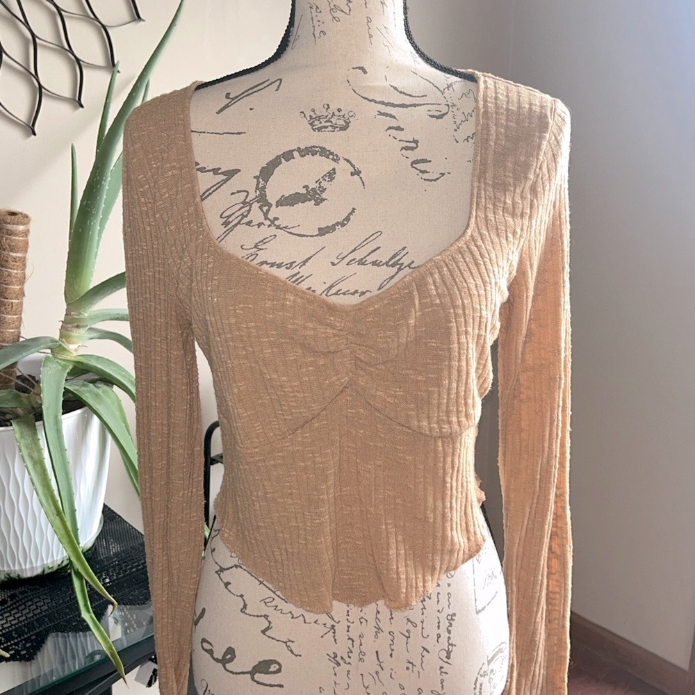 Wild Fable Tan Ribbed Crop Blouse